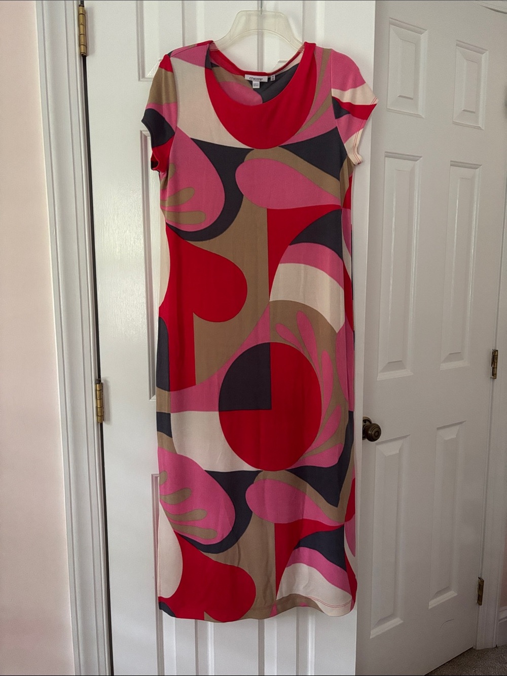 Chico's Abstract Geo Maxi Dress - Pink, Red & Tan